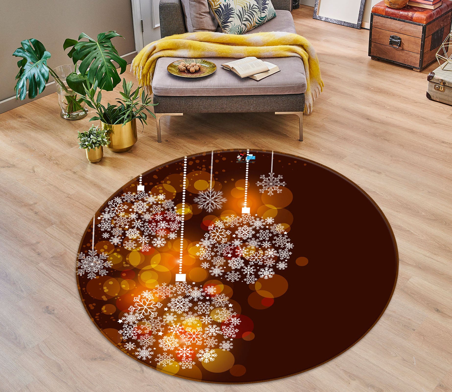 3D Snow Globe Pendant 54130 Christmas Round Non Slip Rug Mat Xmas