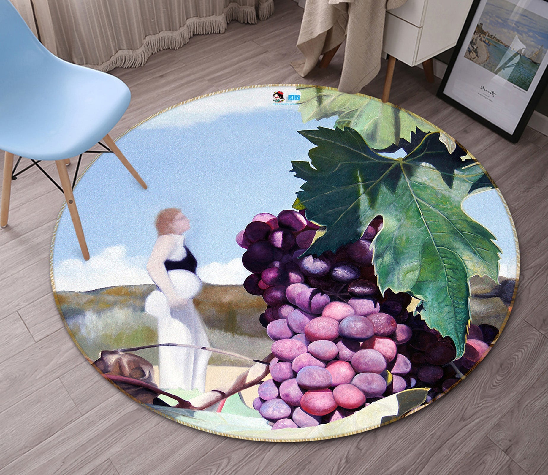 3D Purple Grapes 110104 Matthew Holden Bates Rug Round Non Slip Rug Mat