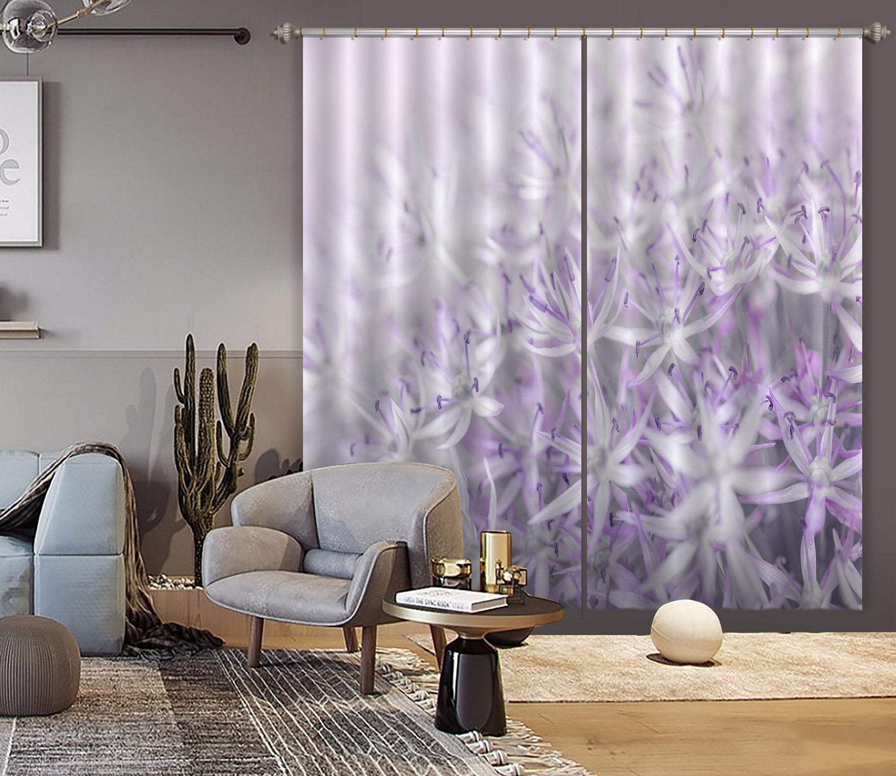 3D Purple Flower 6563 Assaf Frank Curtain Curtains Drapes