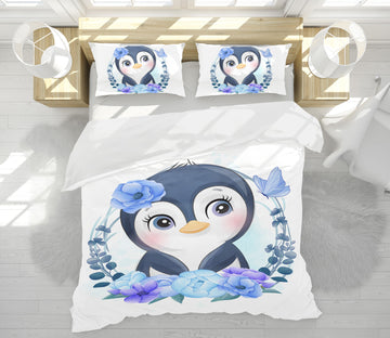 3D Blue Flower Penguin 58230 Bed Pillowcases Quilt