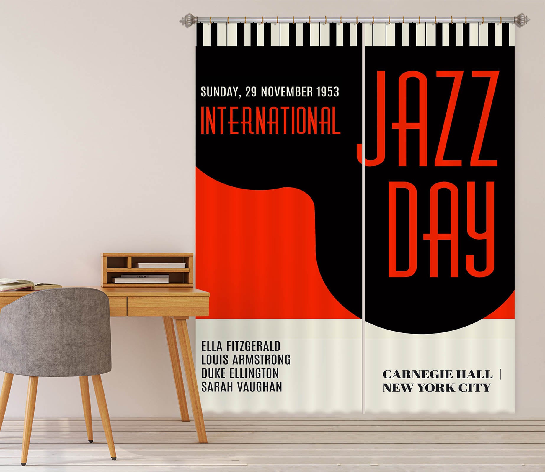 3D Red Piano Keys 1068 Boris Draschoff Curtain Curtains Drapes