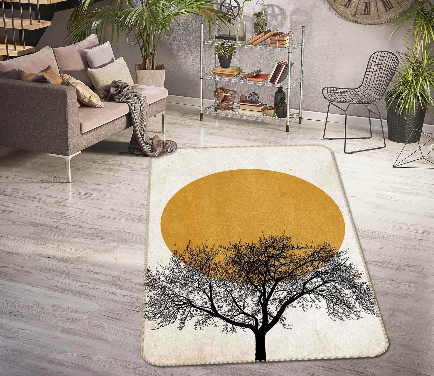 3D Yellow Dead Tree Sun 84151 Boris Draschoff Rug Non Slip Rug Mat