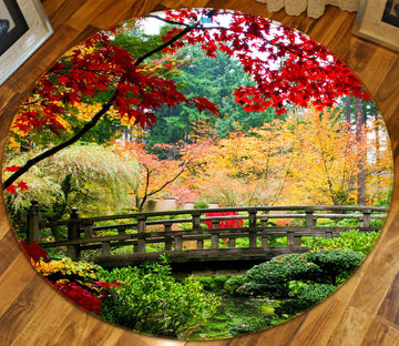 3D Trees Bridge 72072 Round Non Slip Rug Mat