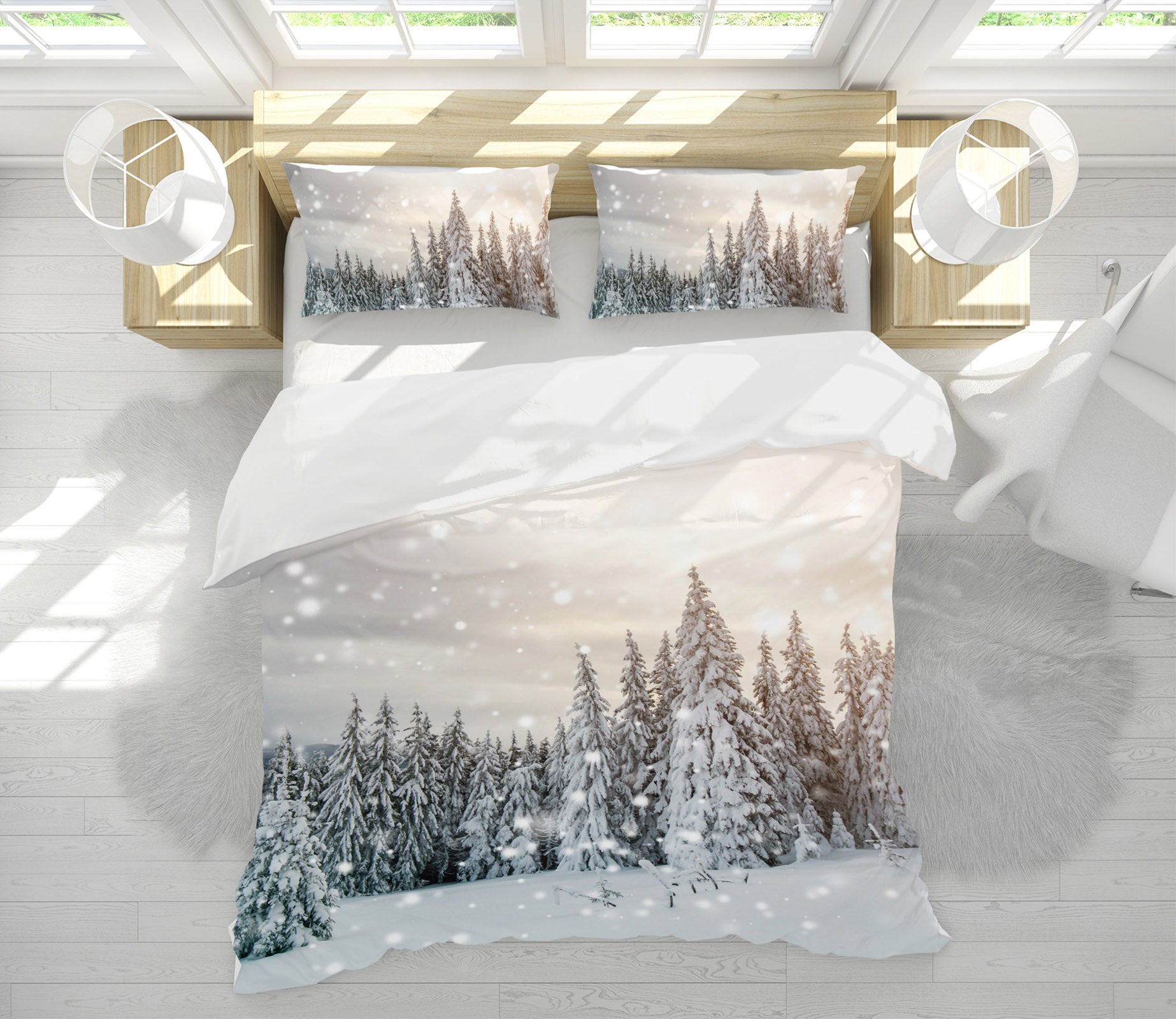 3D Snow Mountain Tree 61129 Bed Pillowcases Quilt