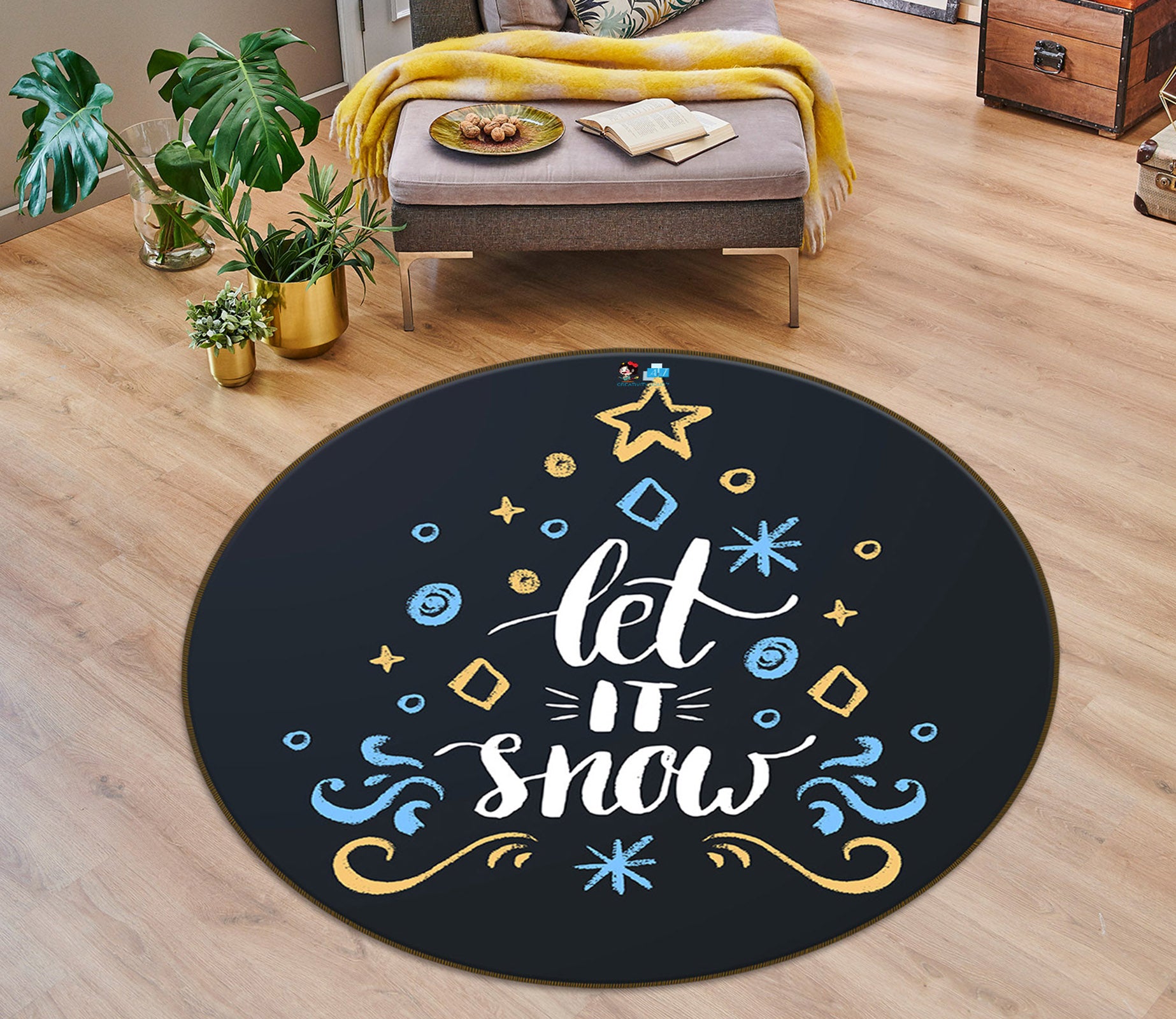 3D Color Letter Tree 75009 Round Non Slip Rug Mat