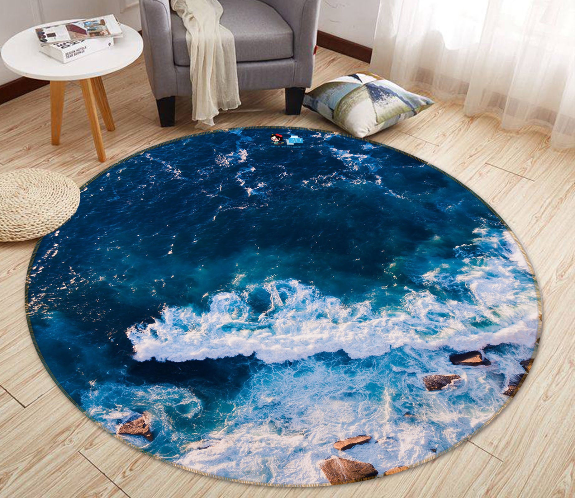 3D Waves 69089 Round Non Slip Rug Mat