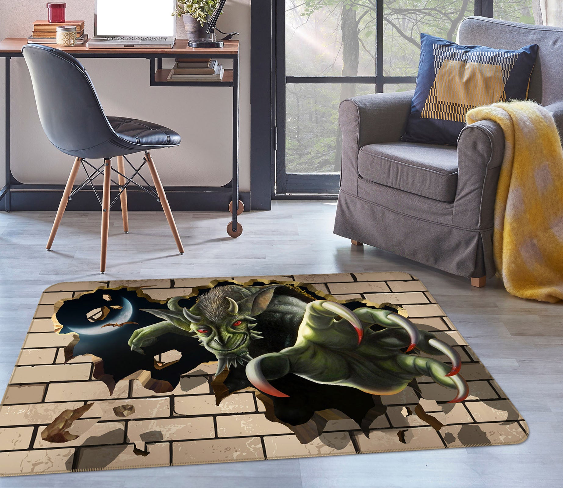 3D Monster Brick Wall 35158 Non Slip Rug Mat
