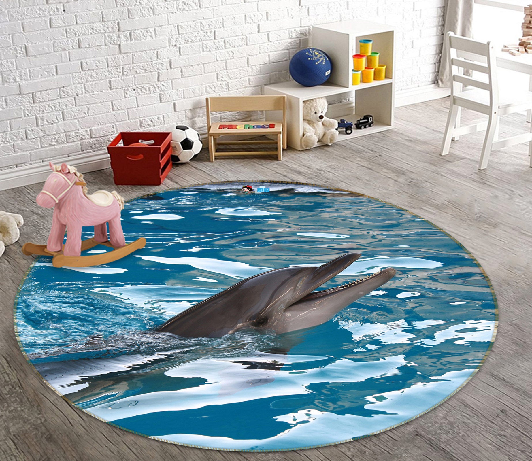 3D Dolphin 80264 Round Non Slip Rug Mat