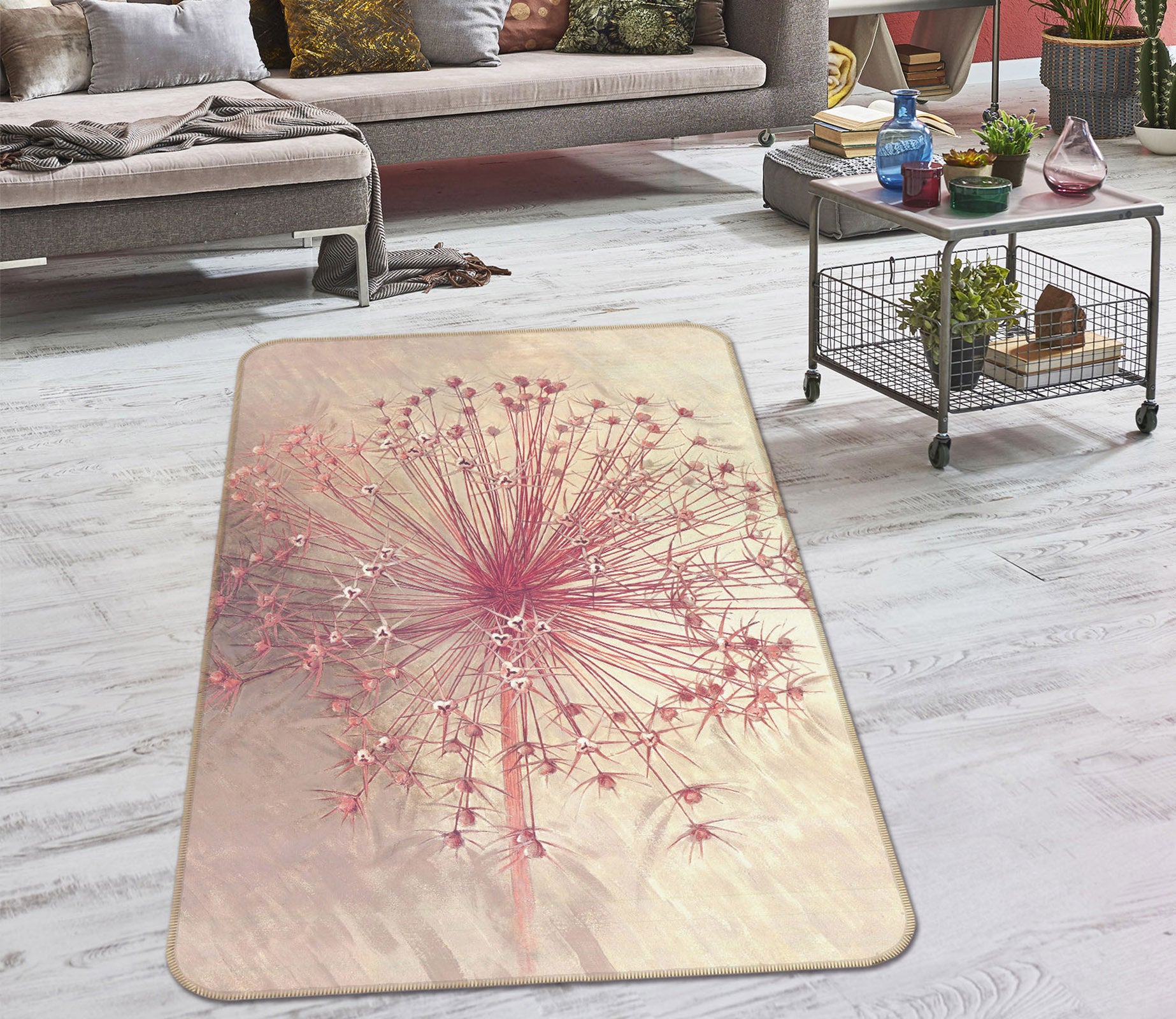 3D Pink Dandelion Flower 32207 Non Slip Rug Mat