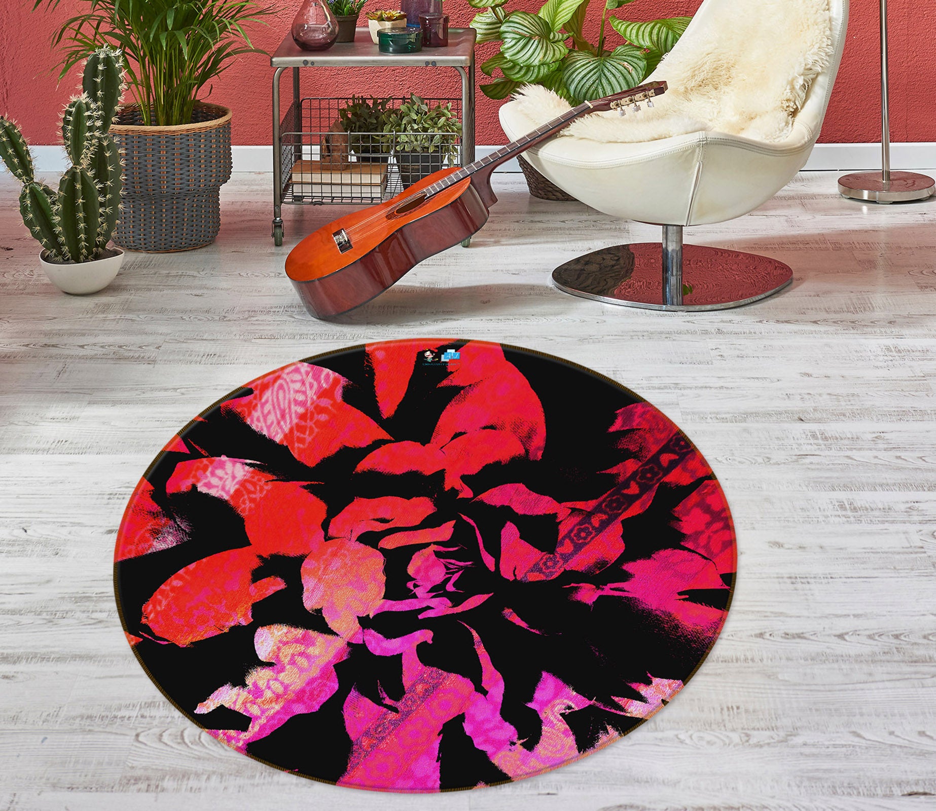 3D Red Pattern 191100 Shandra Smith Rug Round Non Slip Rug Mat