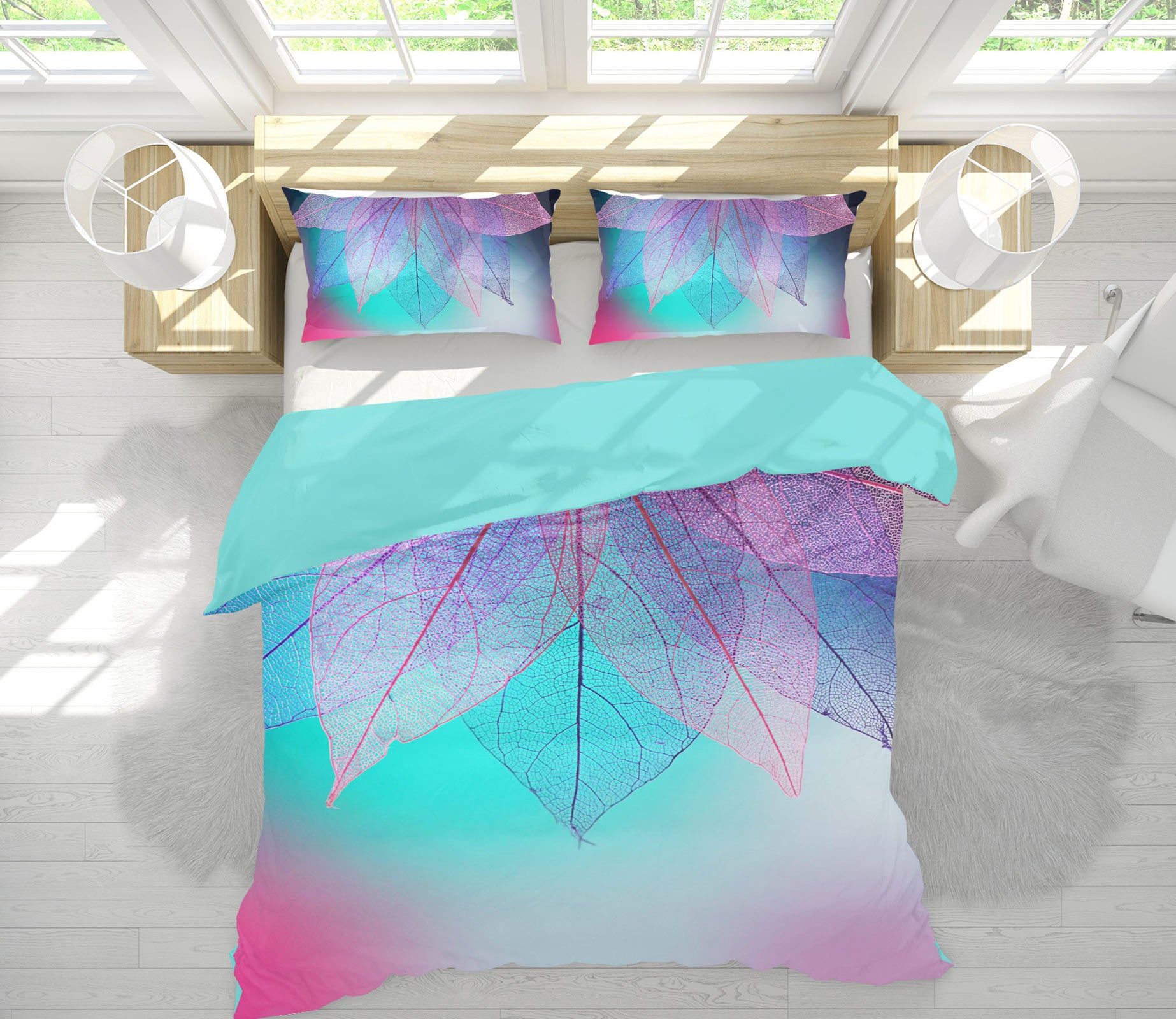 3D Purple Blue Leaves 14023 Bed Pillowcases Quilt