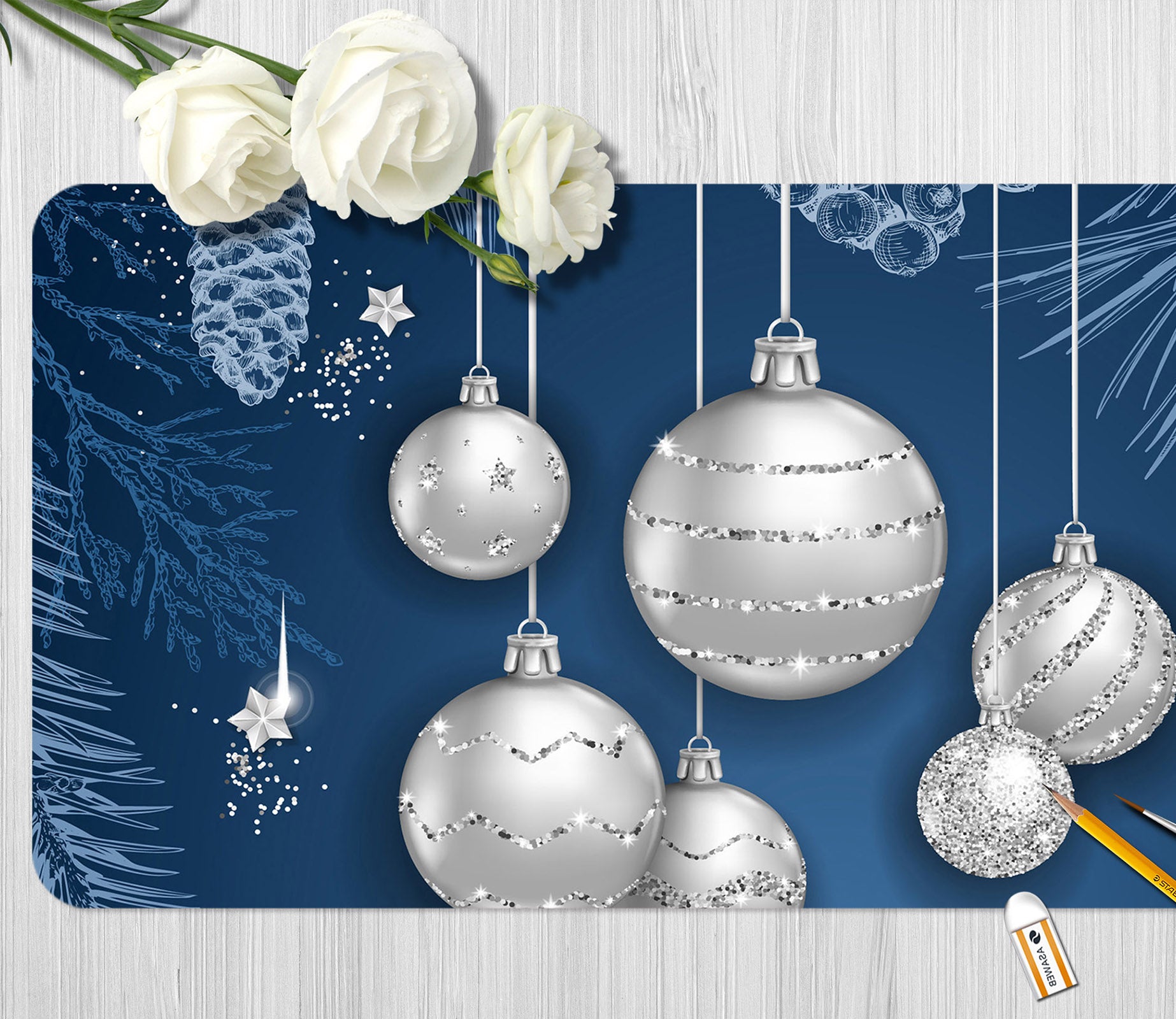 3D White Ball 51231 Christmas Desk Mat Xmas