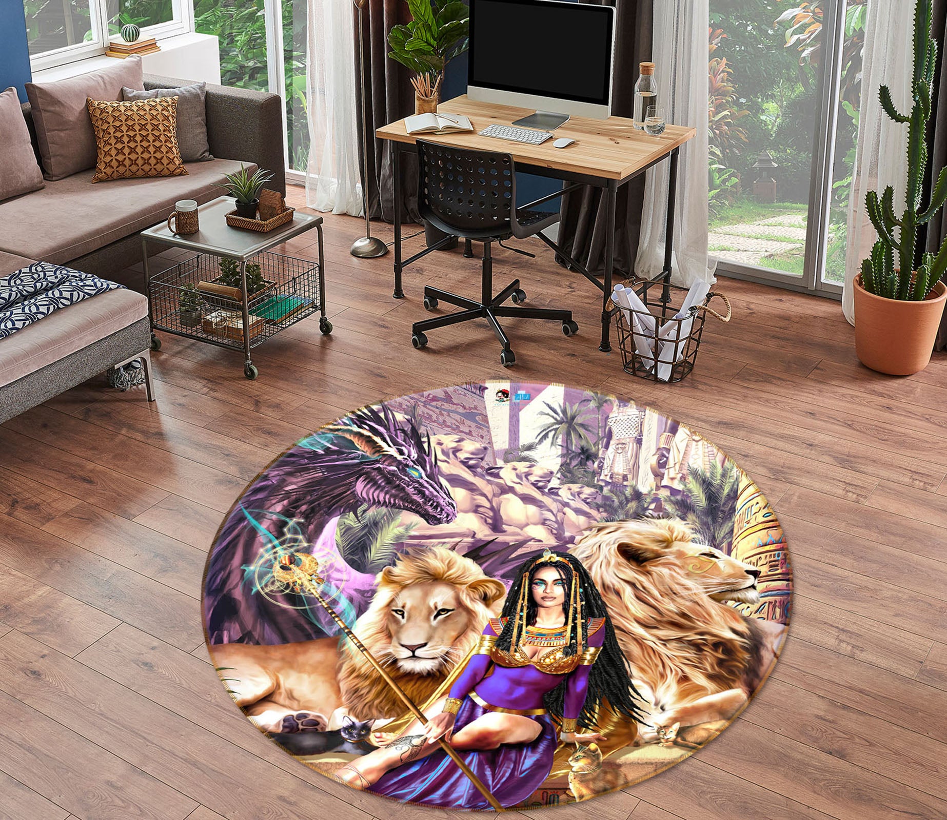 3D Lion Queen 8383 Ruth Thompson Rug Round Non Slip Rug Mat