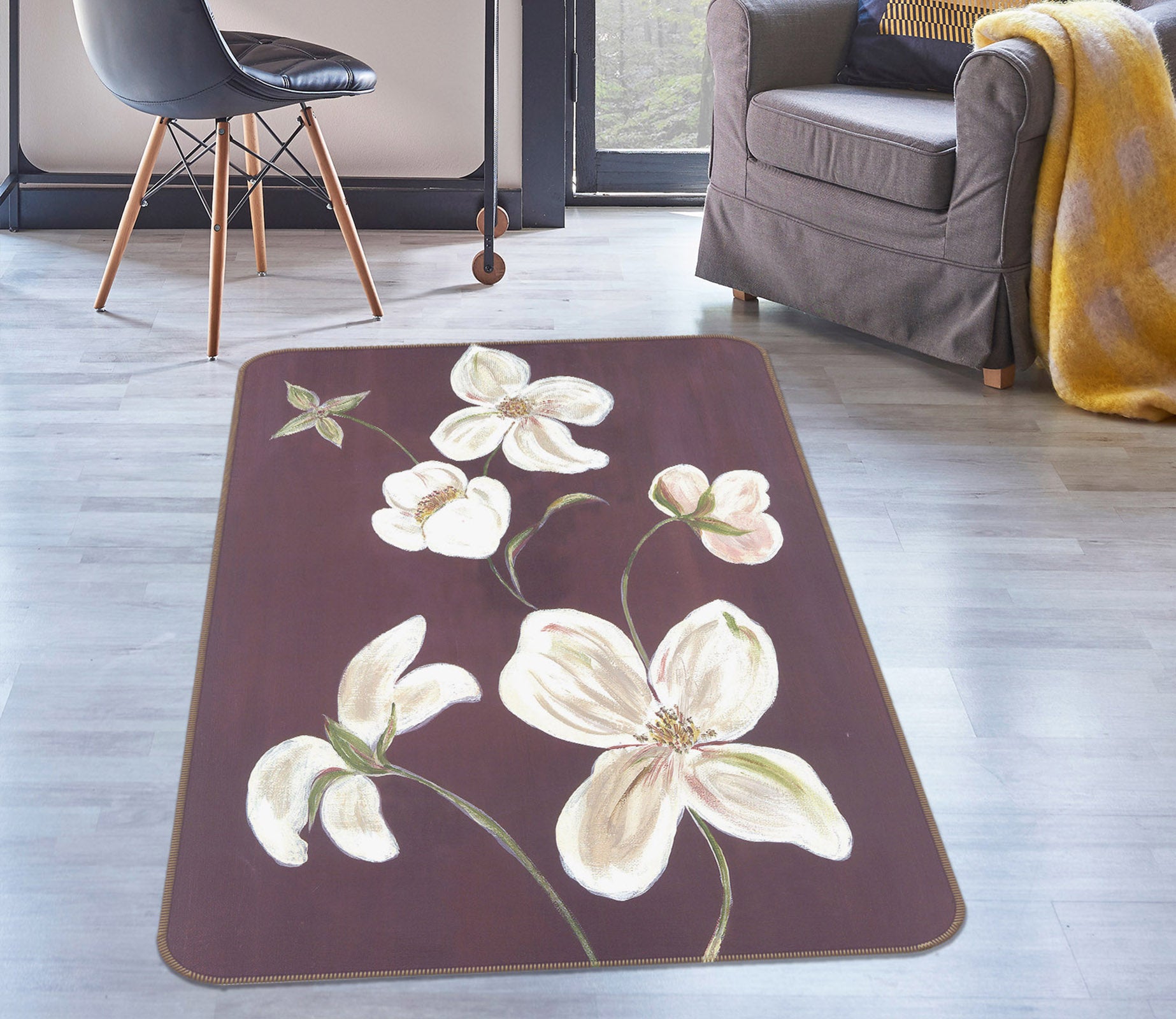 3D Flowers Pattern 32199 Non Slip Rug Mat