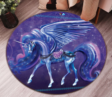 3D Purple Blue Unicorn 83169 Rose Catherine Khan Rug Round Non Slip Rug Mat