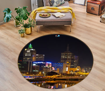 3D Night City Building 74110 Round Non Slip Rug Mat