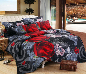 3D Black Red Rose 1208 Bed Pillowcases Quilt