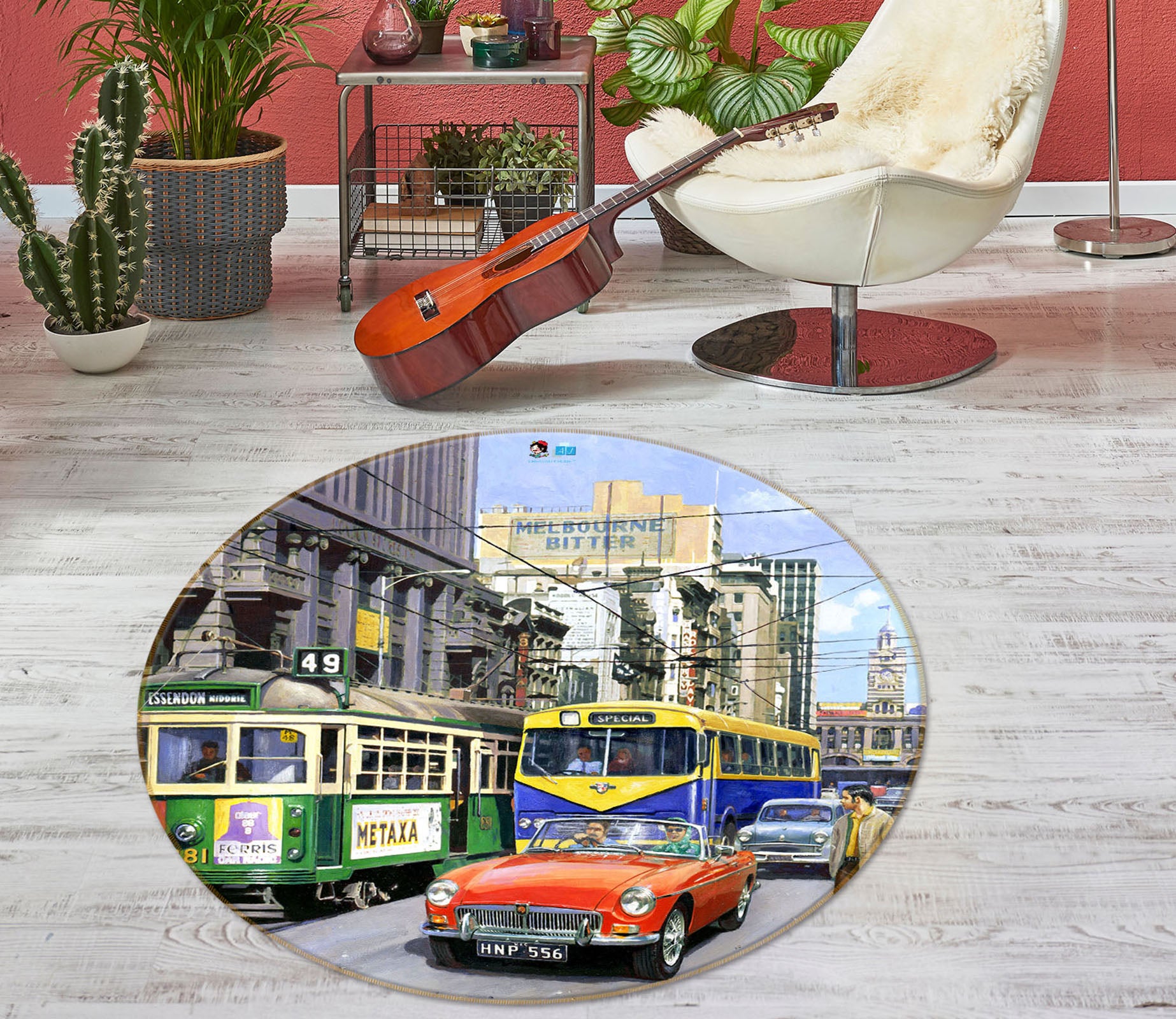 3D Bus Tram Car 067 Kevin Walsh Rug Round Non Slip Rug Mat