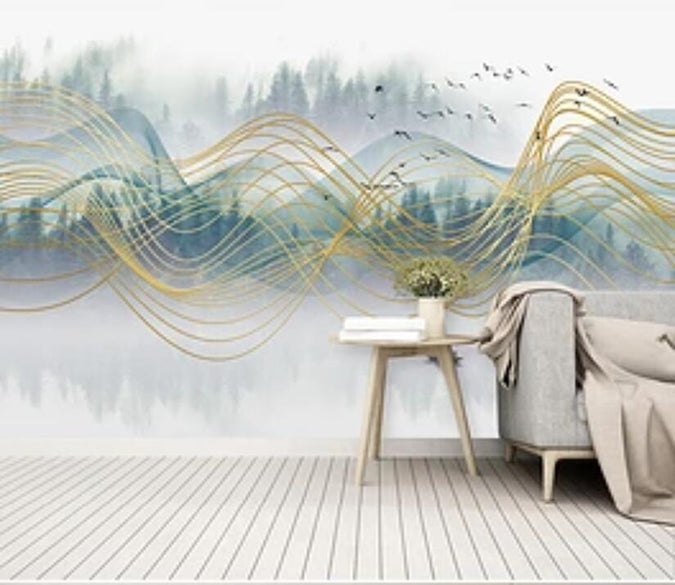 3D Golden Wave 1055 Wall Murals Wallpaper AJ Wallpaper 2 