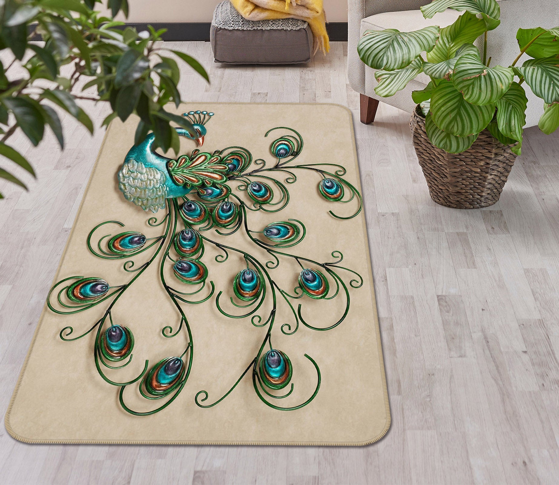 3D Peacock Hair Pattern 65002 Non Slip Rug Mat