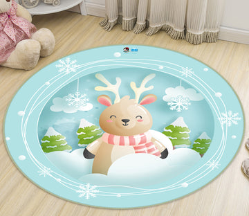 3D Snow Deer 74240 Round Non Slip Rug Mat
