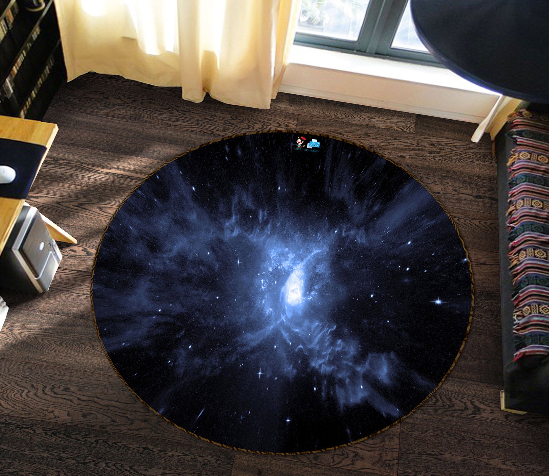 3D Blue Starry Sky 72293 Round Non Slip Rug Mat