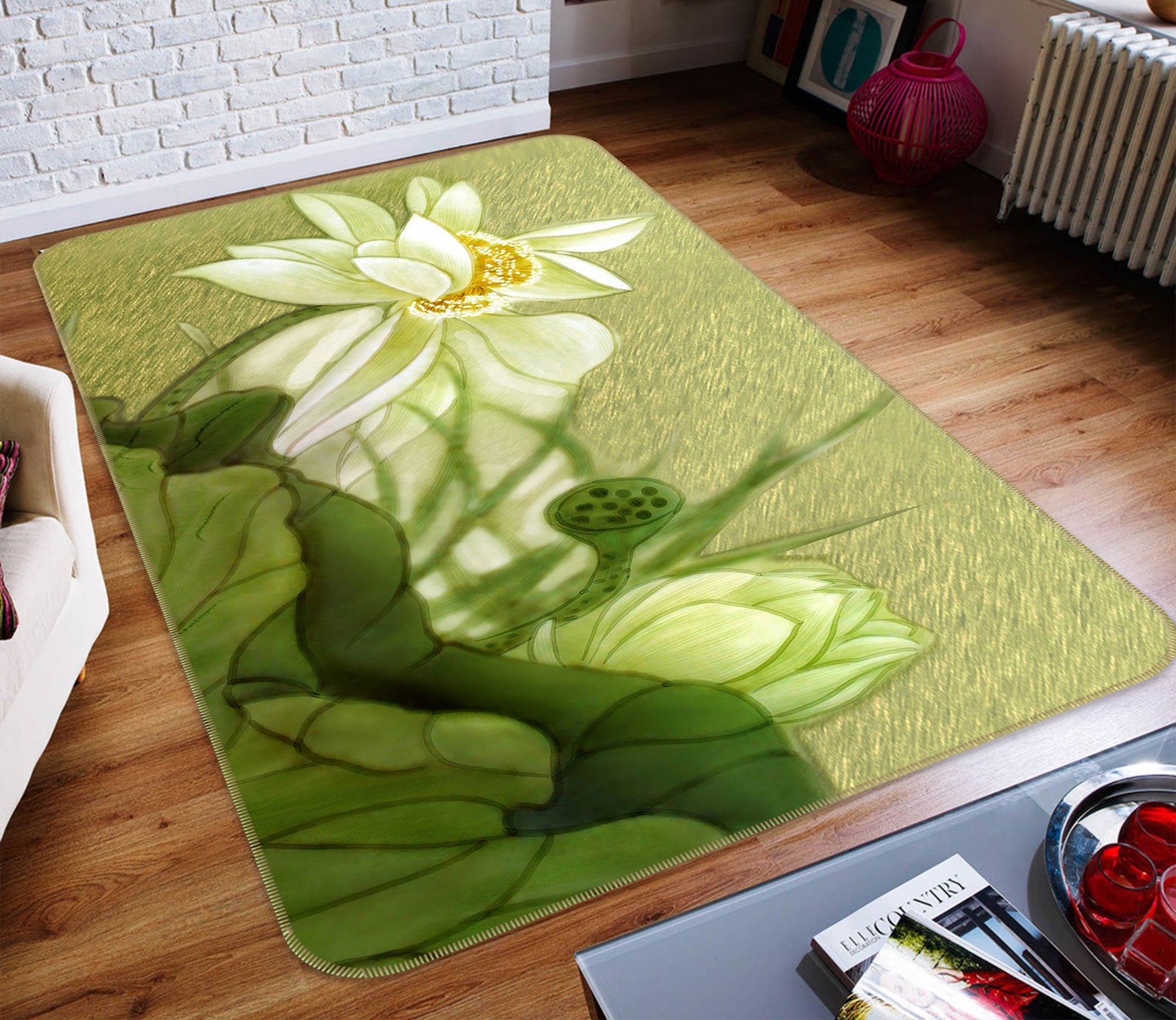 3D White Lotus 76032 Non Slip Rug Mat