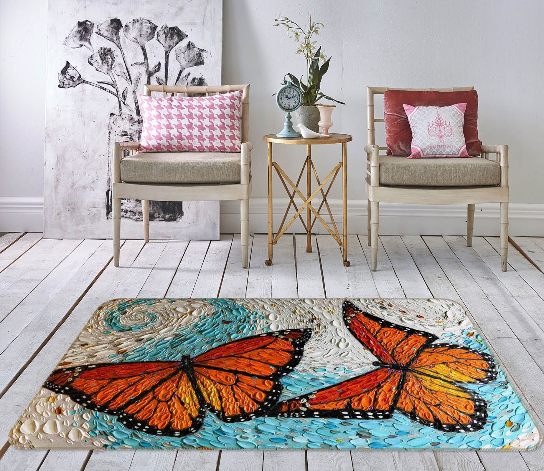 3D Butterfly Fly 1021 Dena Tollefson Rug Non Slip Rug Mat Mat AJ Creativity Home 