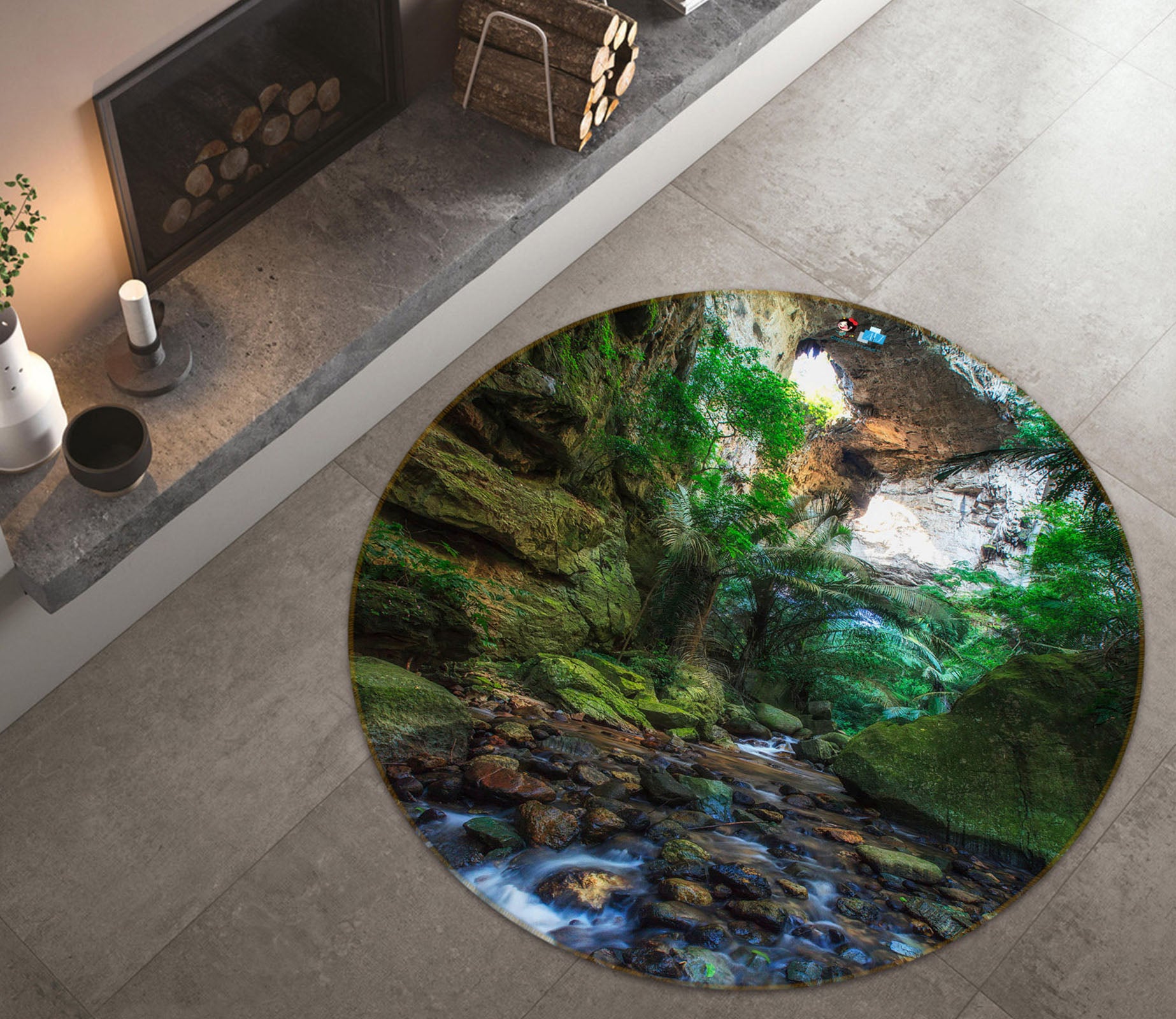 3D Mountain Stones 69116 Round Non Slip Rug Mat
