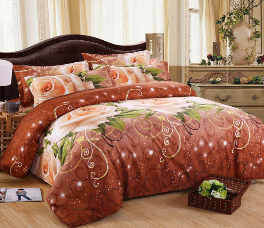 3D Brown Yellow Rose 6081 Bed Pillowcases Quilt