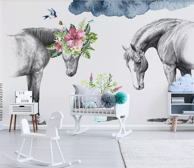 3D Horse Flowers 1725 Wall Murals Wallpaper AJ Wallpaper 2 