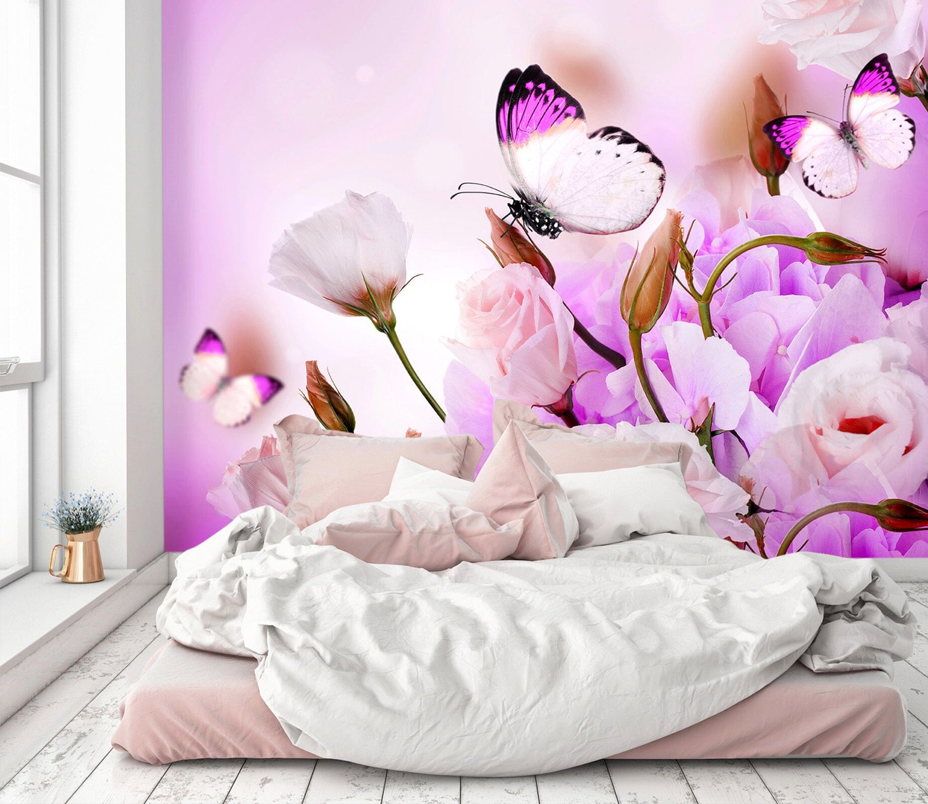 3D Pink Rose Butterfly 395 Wall Murals Wallpaper AJ Wallpaper 2 