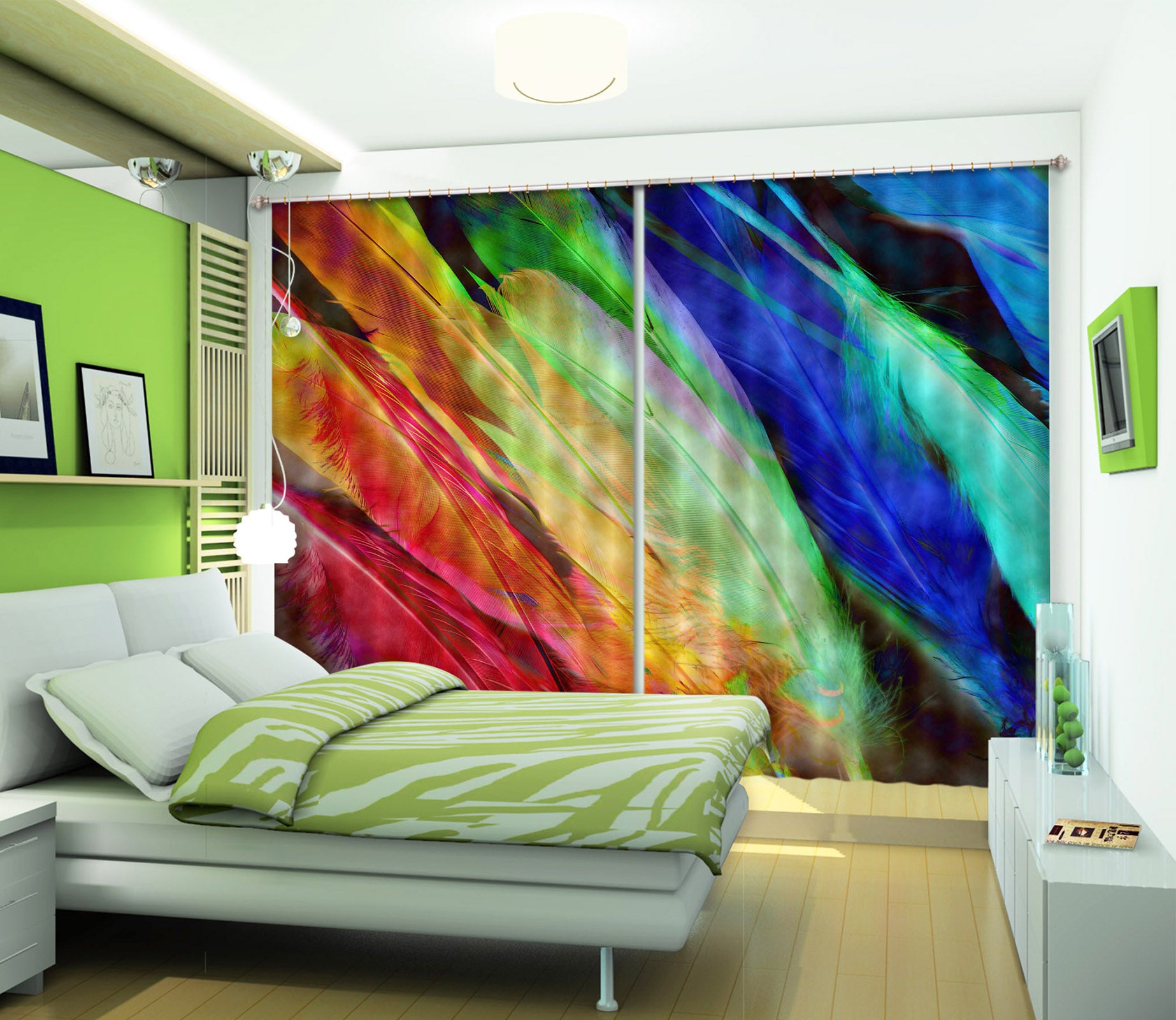 3D Colored Feathers 70074 Shandra Smith Curtain Curtains Drapes