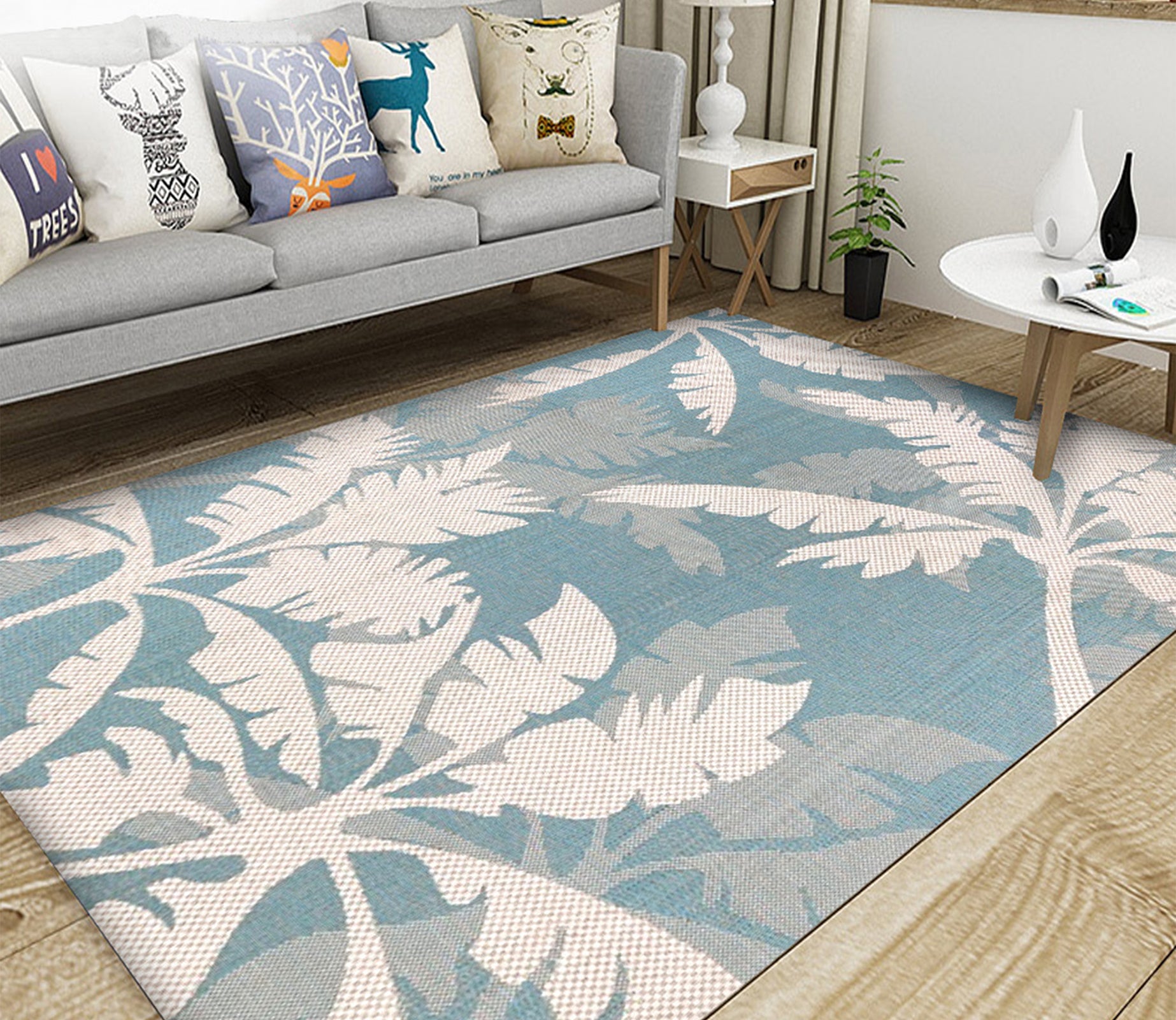 3D White Leaves WG175 Non Slip Rug Mat Mat AJ Creativity Home 