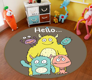 3D Cartoon Monster 81162 Round Non Slip Rug Mat