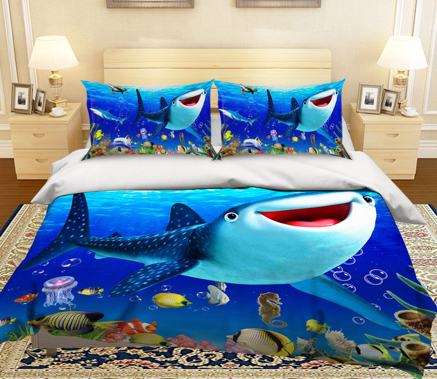 3D Cute Whale 1914 Bed Pillowcases Quilt Quiet Covers AJ Creativity Home 