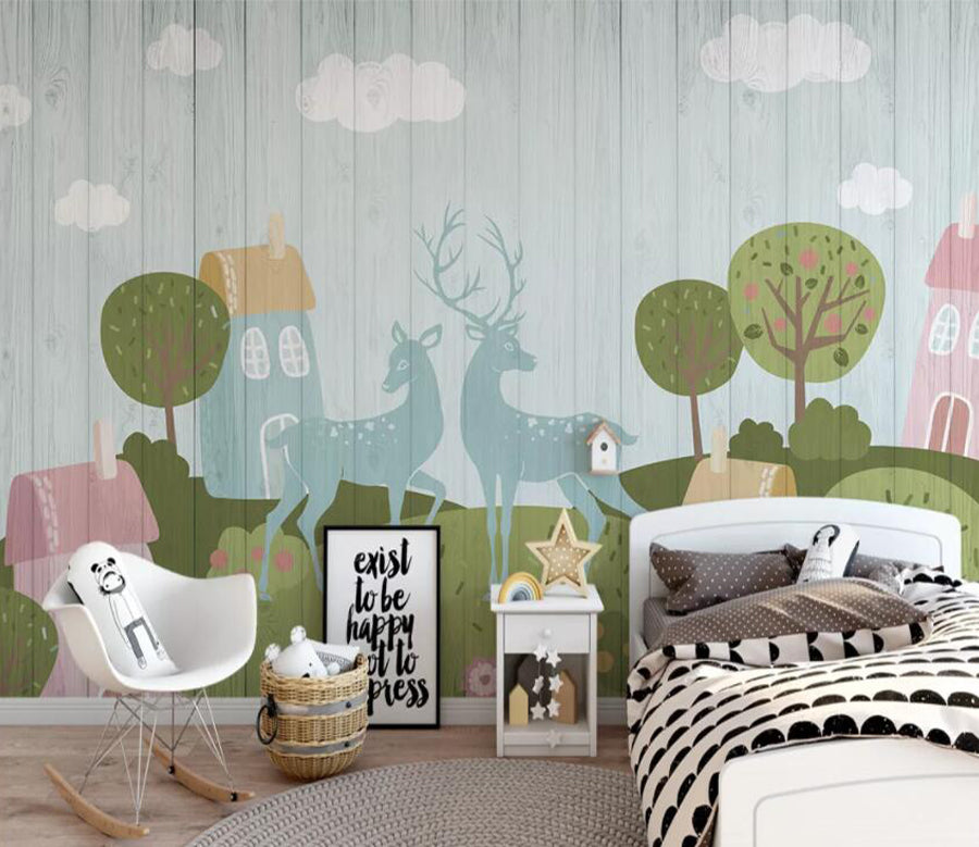 3D Blue Spotted Deer WC2642 Wall Murals