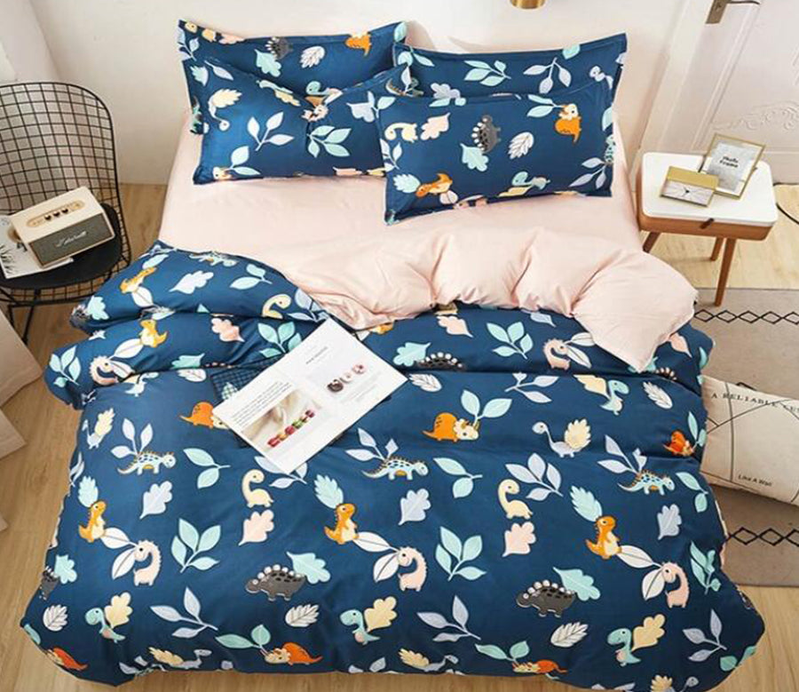 3D Dark Blue Background Flower Leaves 5120 Bed Pillowcases Quilt