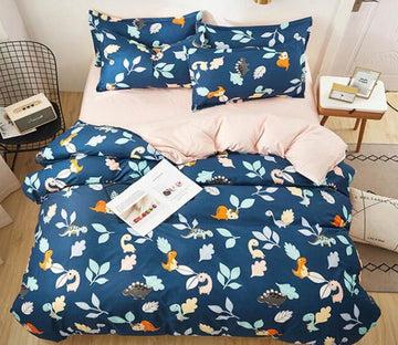 3D Dark Blue Background Flower Leaves 5120 Bed Pillowcases Quilt