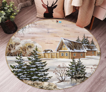 3D Snow Scene 72151 Round Non Slip Rug Mat