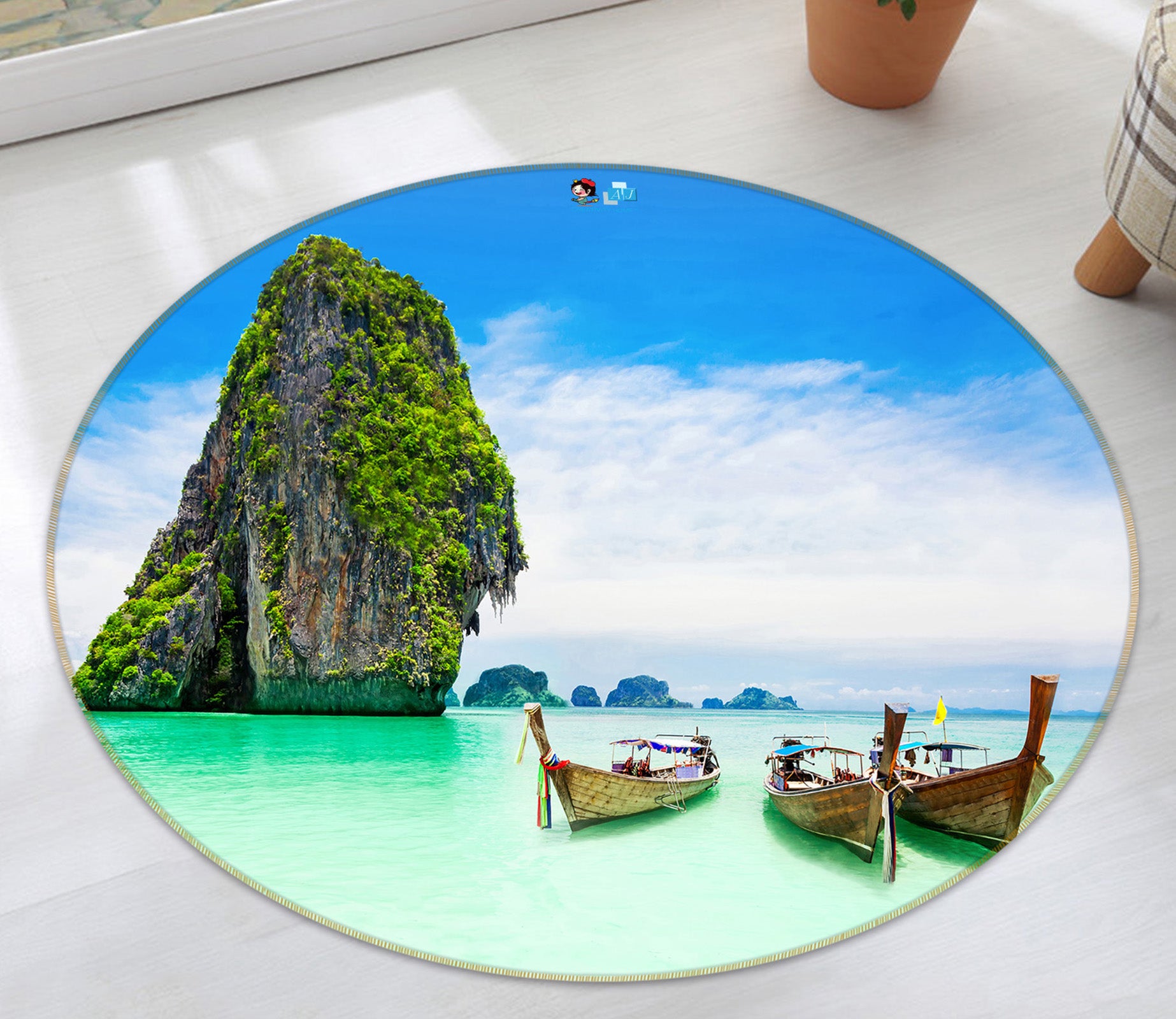 3D Sea Vessel 74200 Round Non Slip Rug Mat
