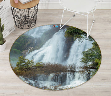 3D Stone Waterfall 69081 Round Non Slip Rug Mat
