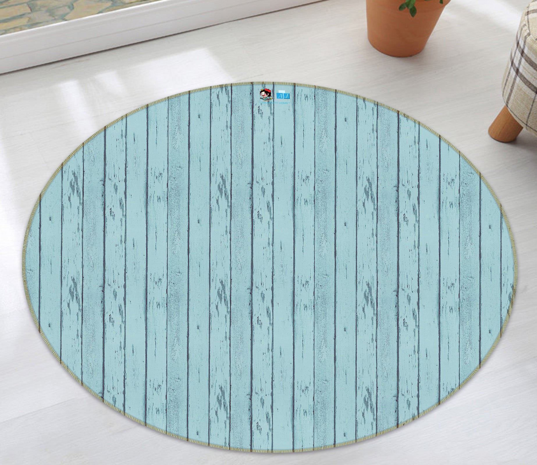 3D Blue Board 74043 Round Non Slip Rug Mat