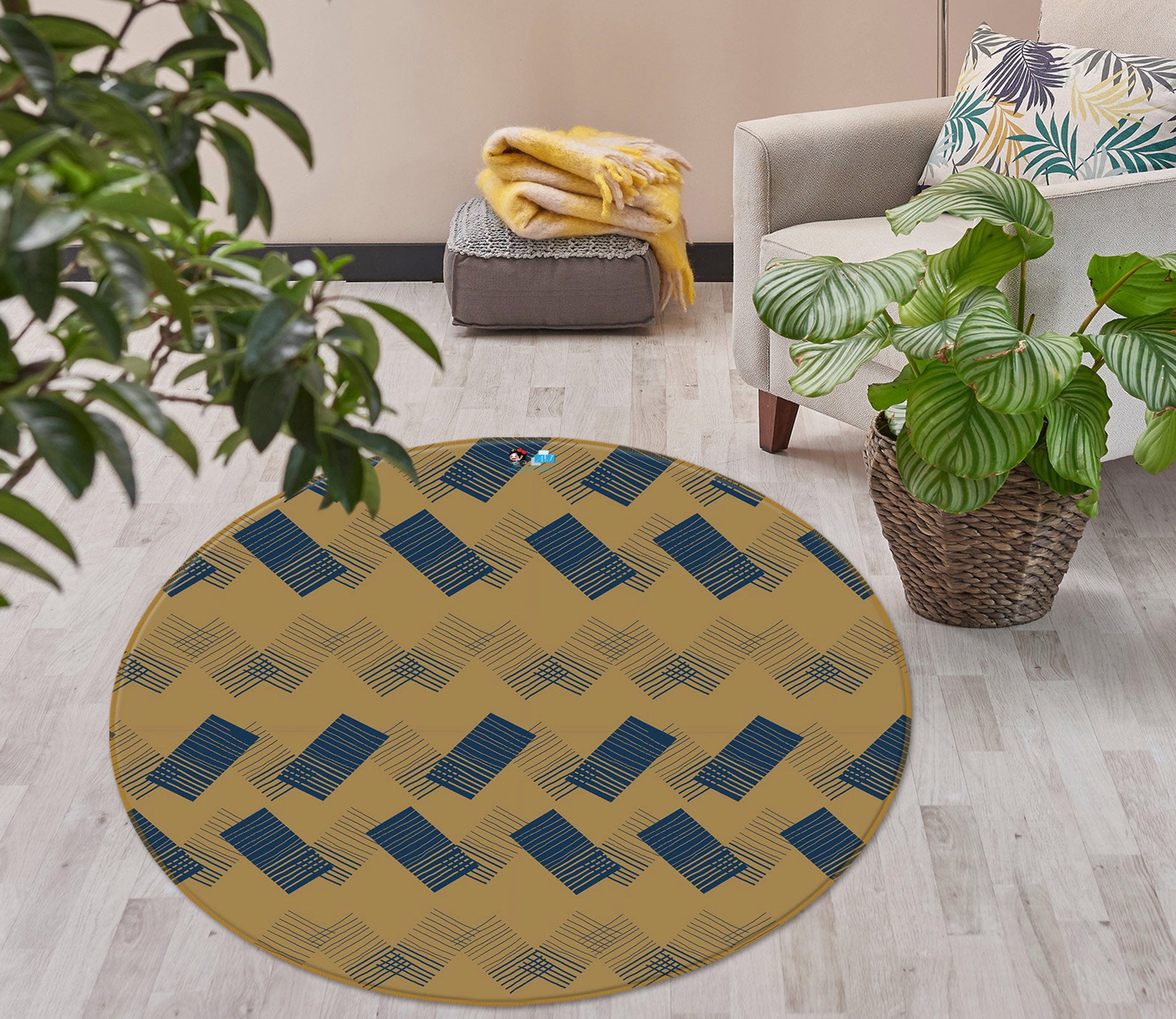 3D Square Pattern 98100 Kasumi Loffler Rug Round Non Slip Rug Mat