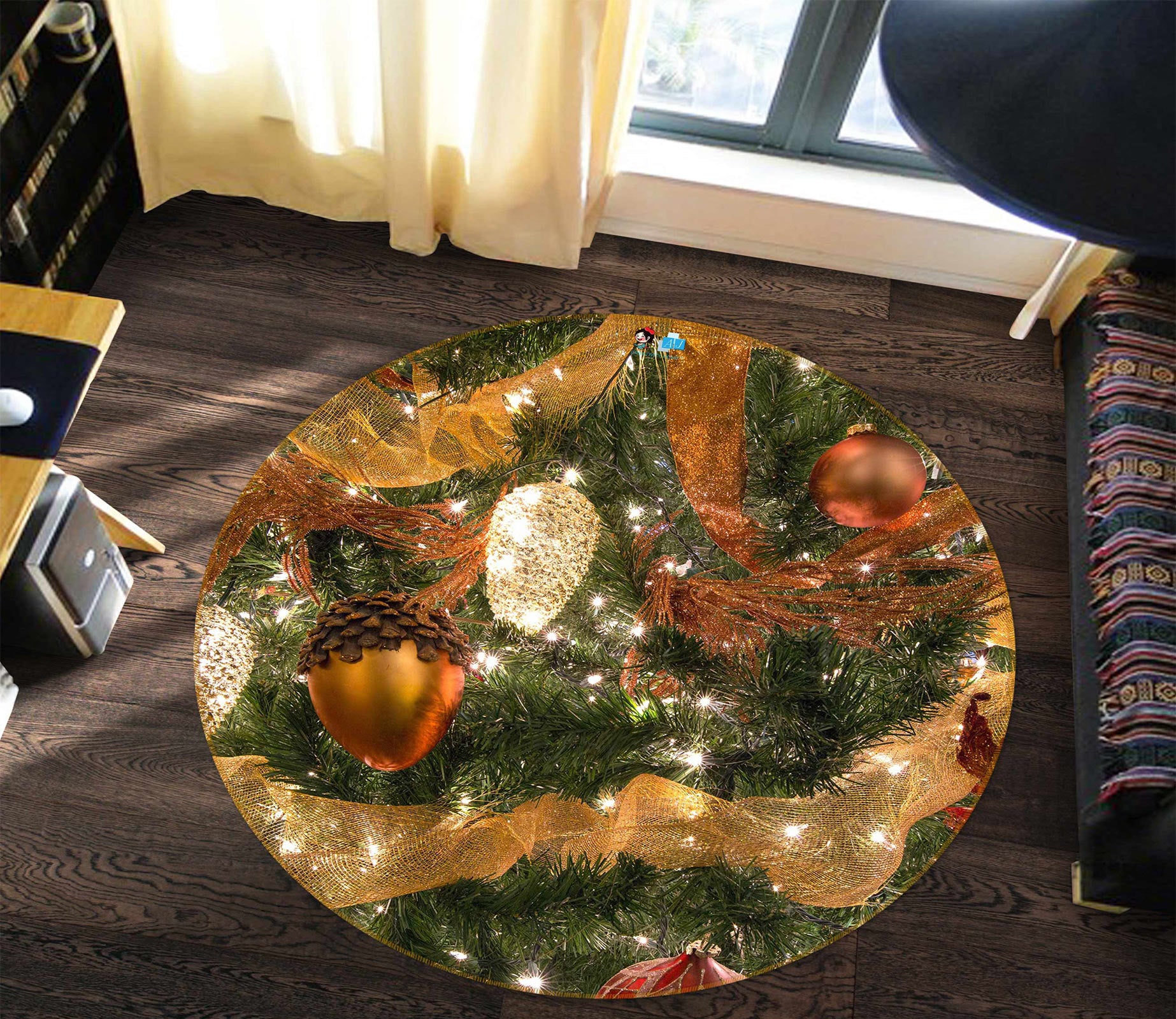 3D Pine Cones 54044 Christmas Round Non Slip Rug Mat Xmas