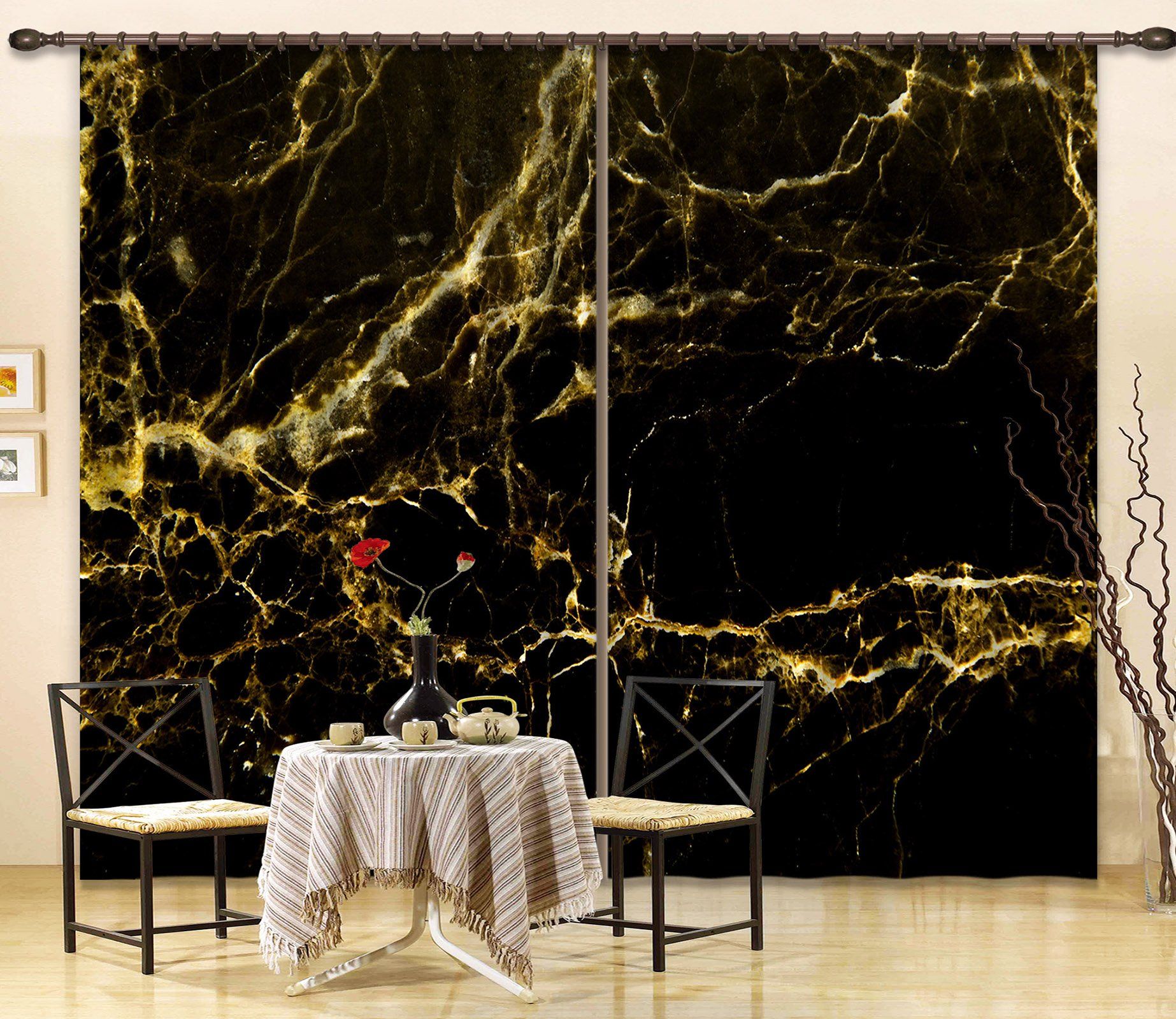 3D Black Bottom Gold Line 42 Curtains Drapes Curtains AJ Creativity Home 