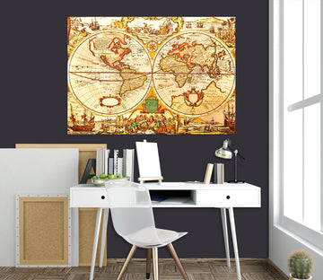 3D Golden World 123 World Map Wall Sticker