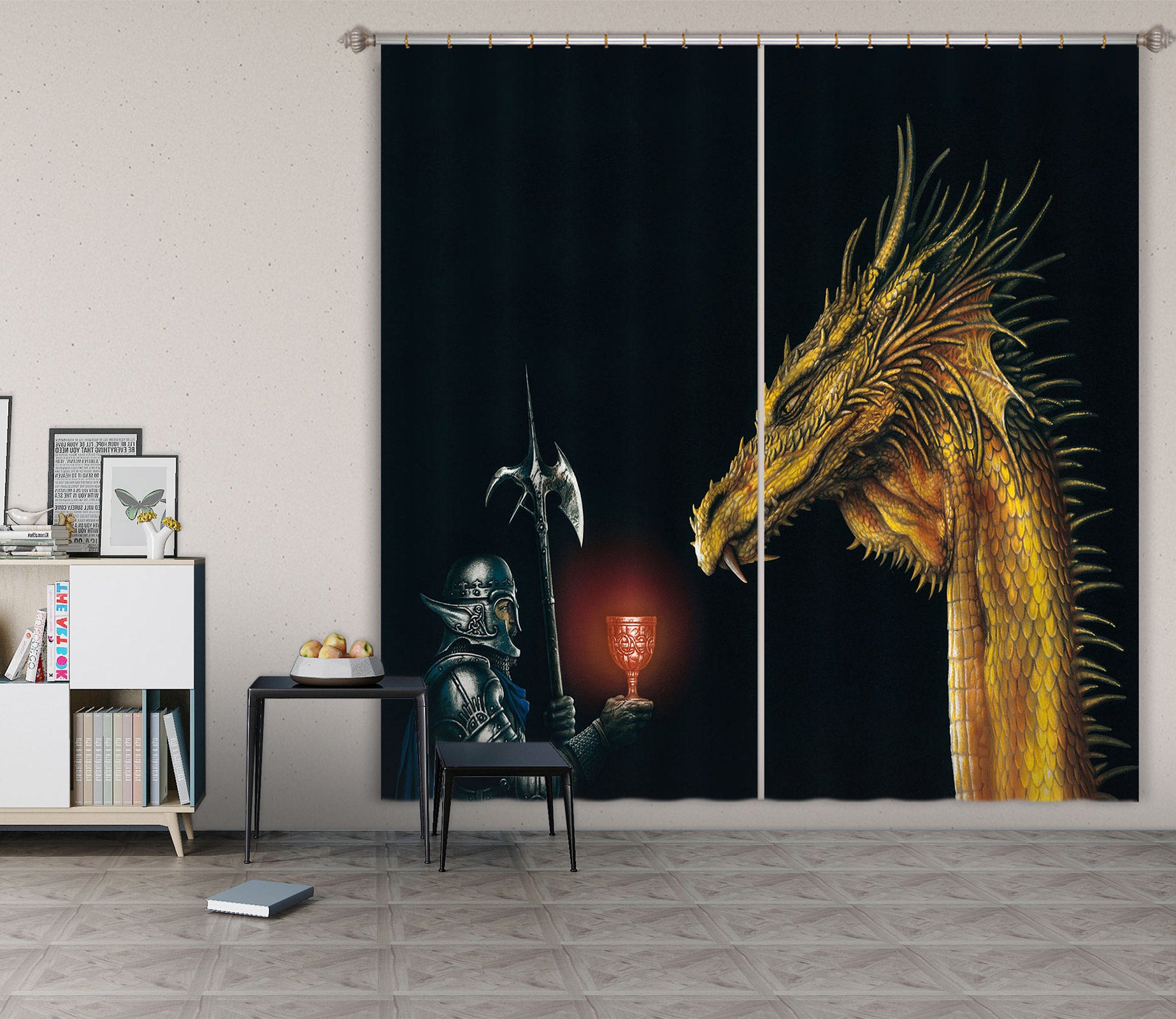 3D Armor Soldier Cup Dragon 7163 Ciruelo Curtain Curtains Drapes