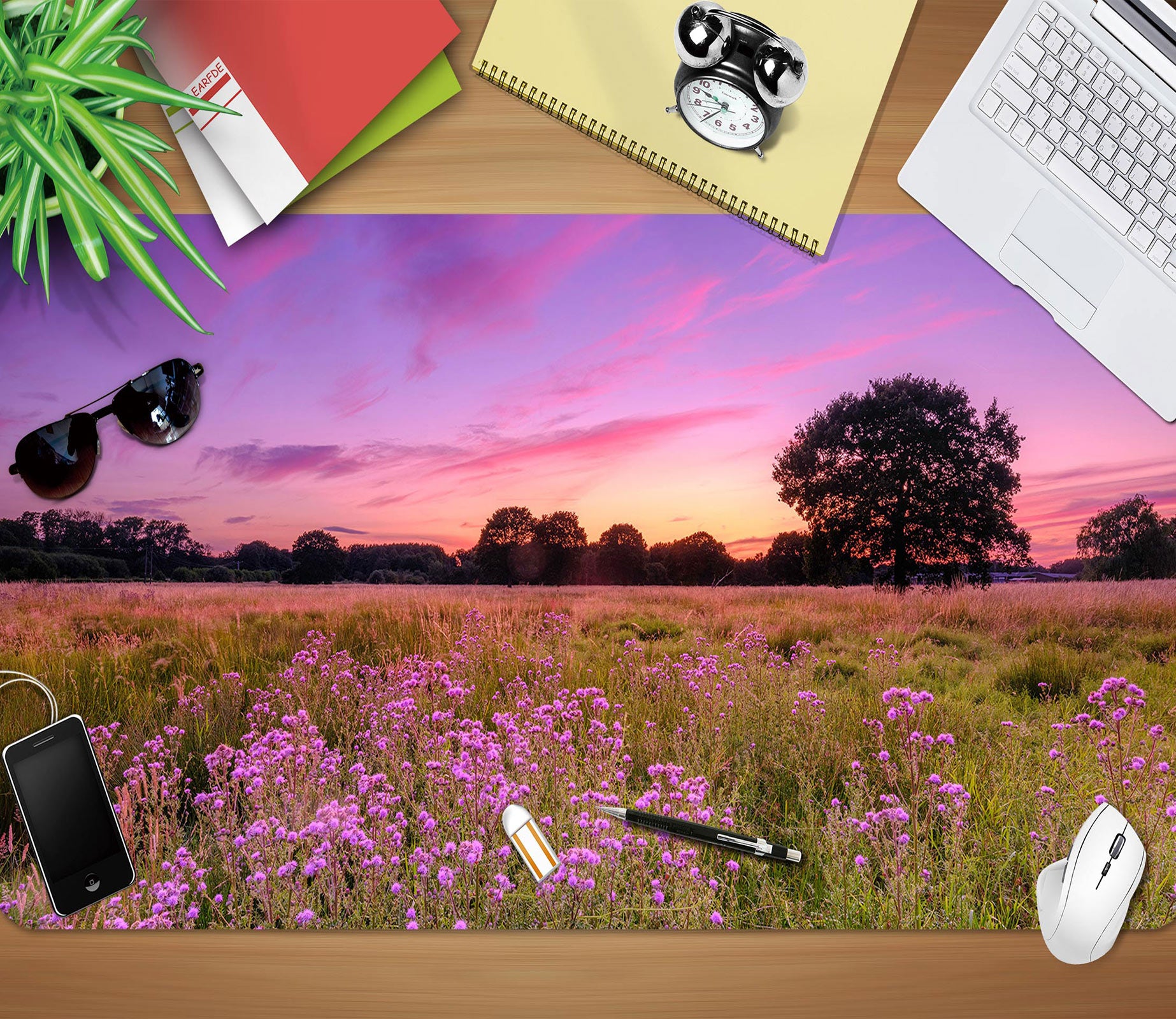 3D Pink Clouds Meadow Flower 12435 Assaf Frank Desk Mat