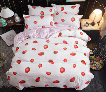 3D Strawberry Pattern 12173 Bed Pillowcases Quilt